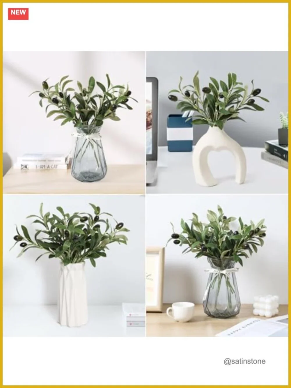 Artificial Olive Branch Stems Faux Greenery for Vases Home Decor